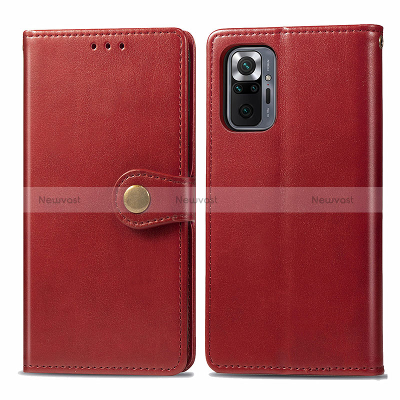 Leather Case Stands Flip Cover Holder S05D for Xiaomi Redmi Note 10 Pro 4G Red