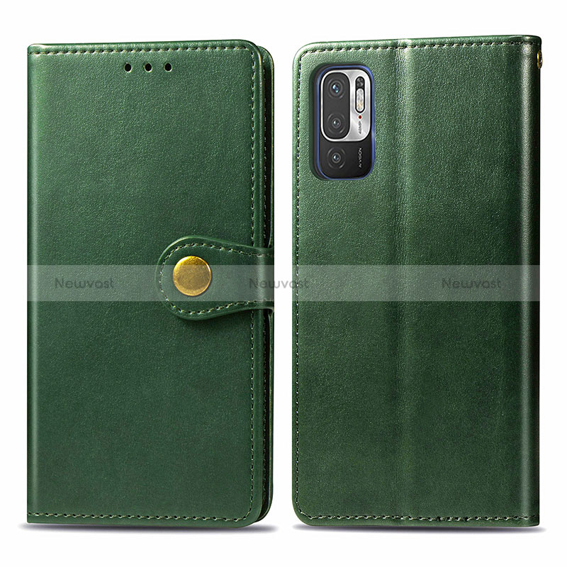 Leather Case Stands Flip Cover Holder S05D for Xiaomi Redmi Note 10T 5G Green