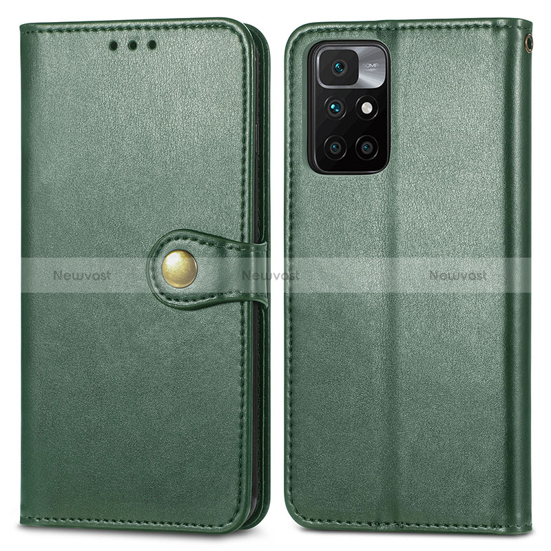 Leather Case Stands Flip Cover Holder S05D for Xiaomi Redmi Note 11 4G (2021) Green