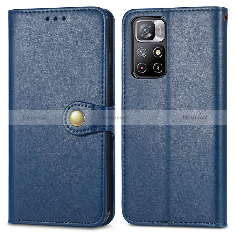 Leather Case Stands Flip Cover Holder S05D for Xiaomi Redmi Note 11 5G Blue