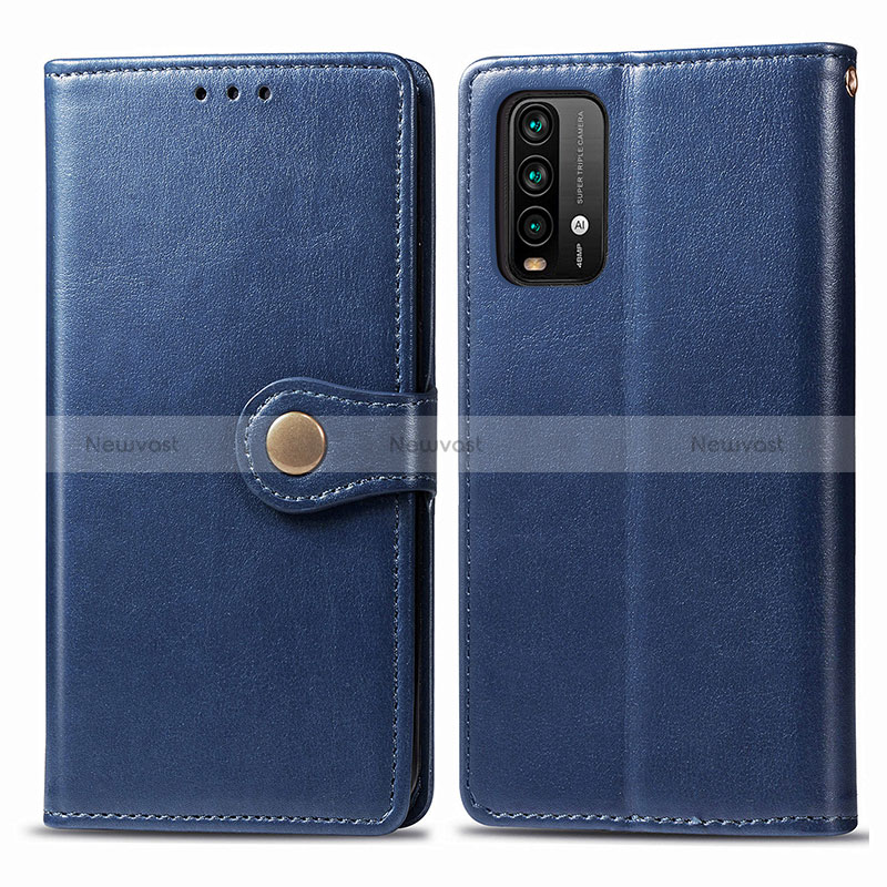 Leather Case Stands Flip Cover Holder S05D for Xiaomi Redmi Note 9 4G Blue