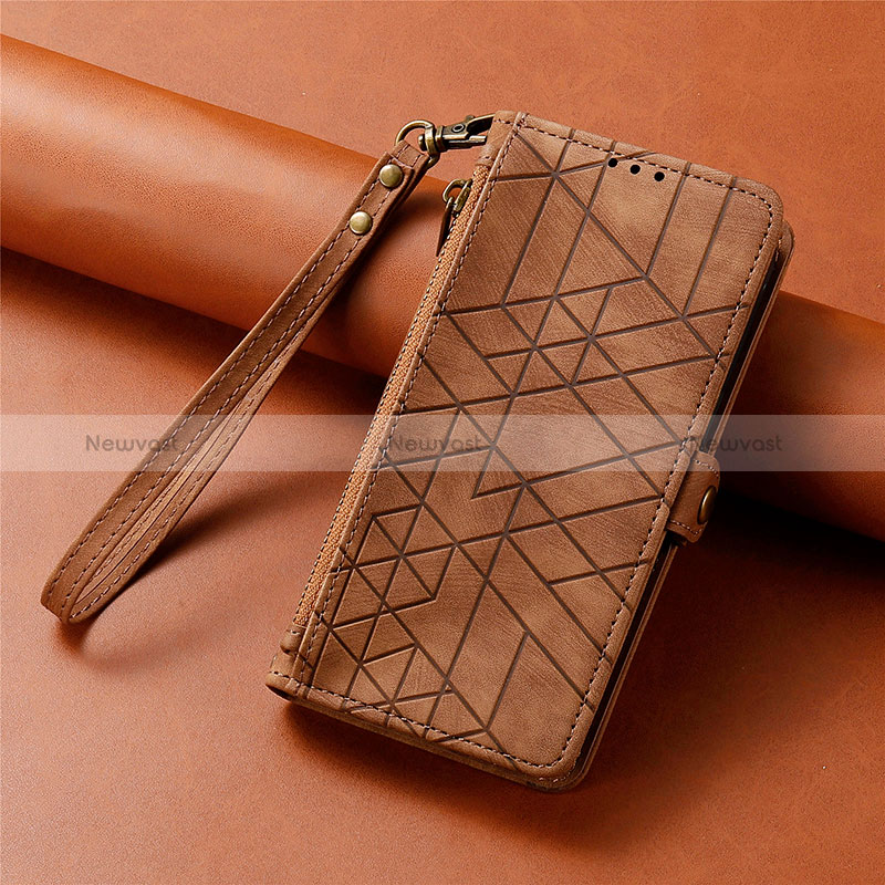 Leather Case Stands Flip Cover Holder S06D for Apple iPhone 14 Pro Brown