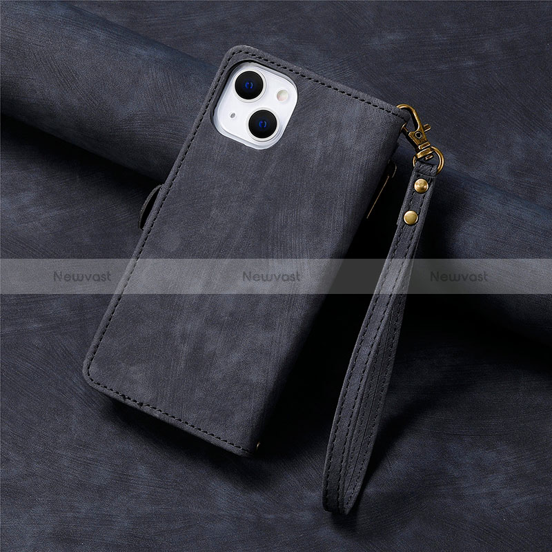 Leather Case Stands Flip Cover Holder S06D for Apple iPhone 15 Plus