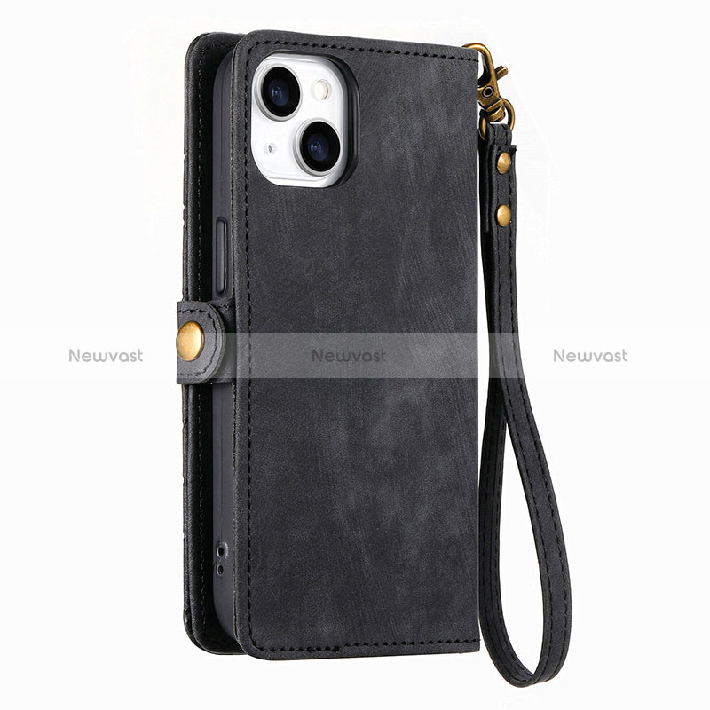 Leather Case Stands Flip Cover Holder S06D for Apple iPhone 15 Plus