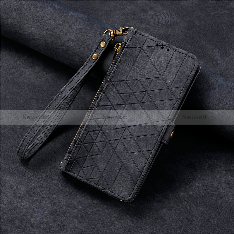 Leather Case Stands Flip Cover Holder S06D for Apple iPhone 15 Plus Black