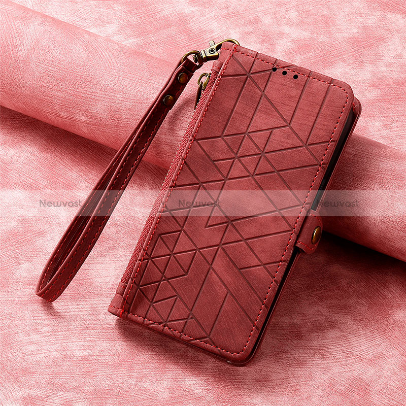 Leather Case Stands Flip Cover Holder S06D for Apple iPhone 15 Plus Red