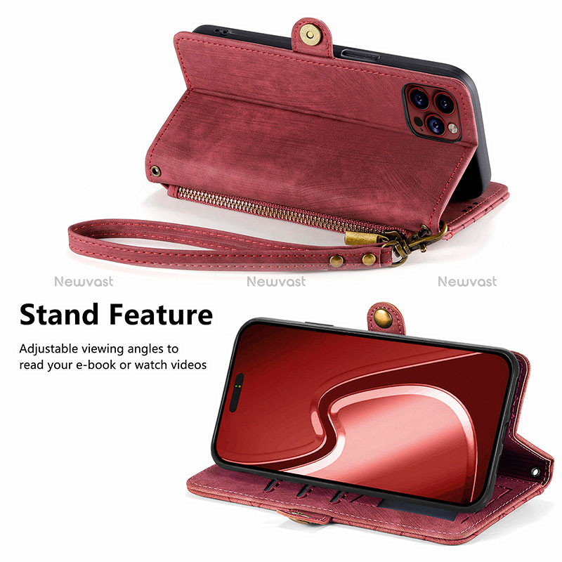 Leather Case Stands Flip Cover Holder S06D for Apple iPhone 15 Pro