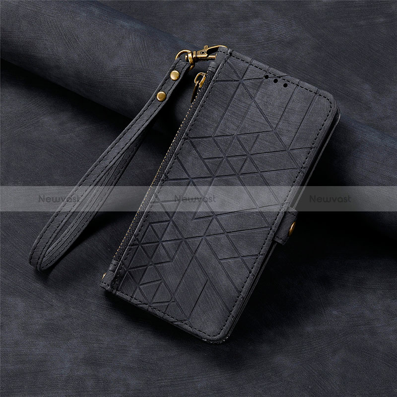 Leather Case Stands Flip Cover Holder S06D for Apple iPhone 15 Pro Black