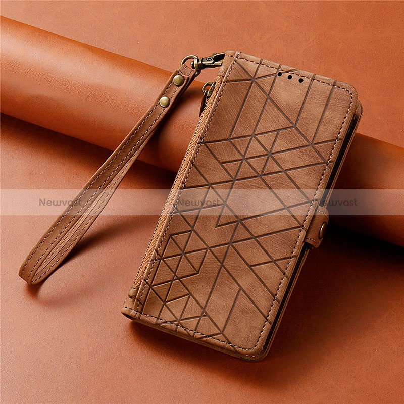 Leather Case Stands Flip Cover Holder S06D for Apple iPhone 15 Pro Brown