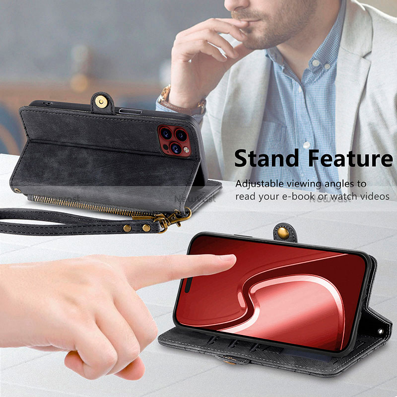 Leather Case Stands Flip Cover Holder S06D for Apple iPhone 15 Pro Max