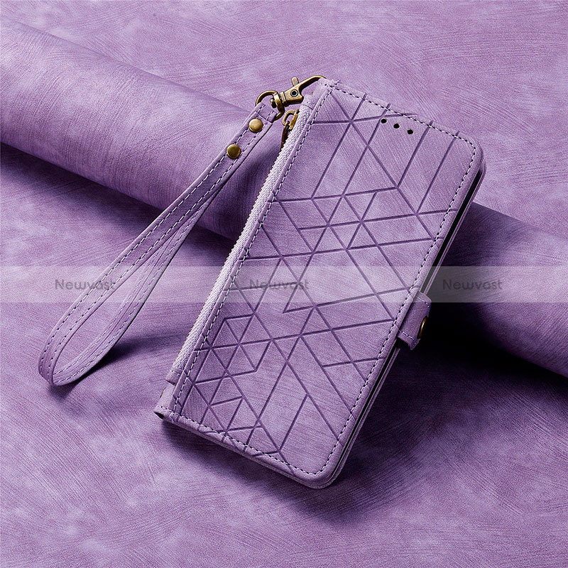 Leather Case Stands Flip Cover Holder S06D for Apple iPhone 15 Pro Max Purple