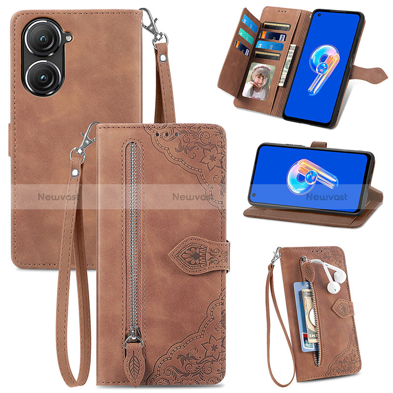 Leather Case Stands Flip Cover Holder S06D for Asus Zenfone 9