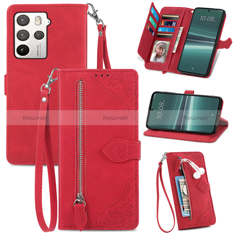 Leather Case Stands Flip Cover Holder S06D for HTC U23 Pro 5G Red