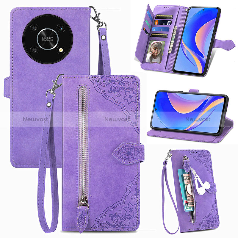 Leather Case Stands Flip Cover Holder S06D for Huawei Enjoy 50 Pro Purple