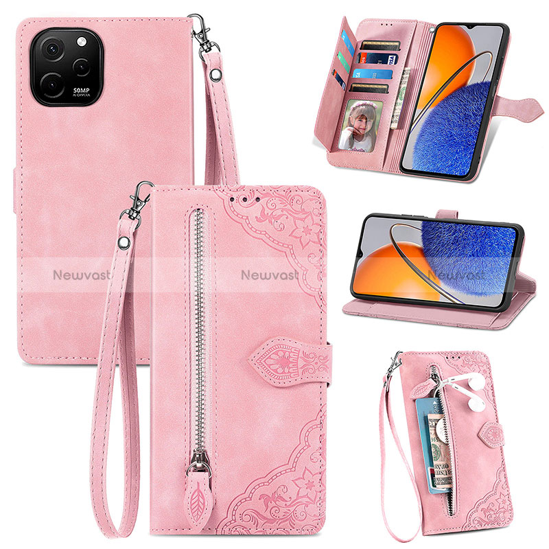 Leather Case Stands Flip Cover Holder S06D for Huawei Enjoy 50z Pink