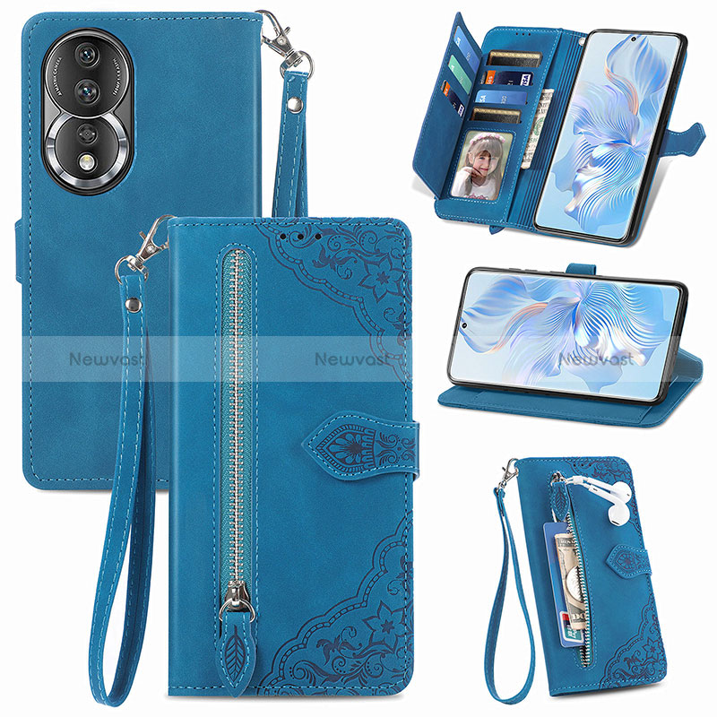 Leather Case Stands Flip Cover Holder S06D for Huawei Honor 80 5G Blue