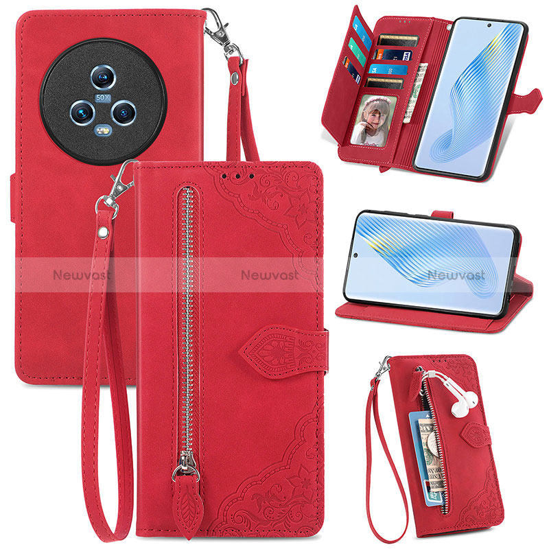 Leather Case Stands Flip Cover Holder S06D for Huawei Honor Magic5 5G Red