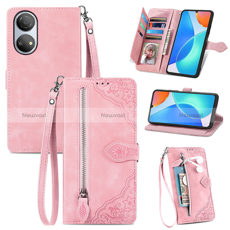 Leather Case Stands Flip Cover Holder S06D for Huawei Honor X7 Pink