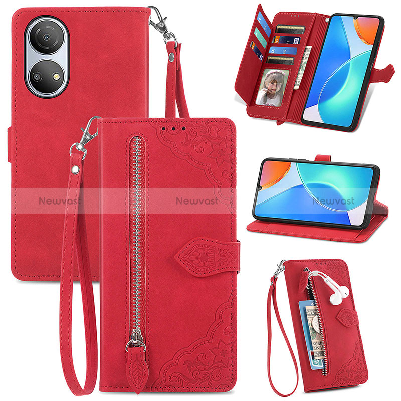 Leather Case Stands Flip Cover Holder S06D for Huawei Honor X7 Red