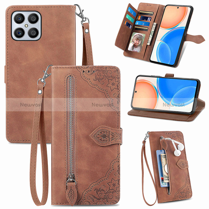 Leather Case Stands Flip Cover Holder S06D for Huawei Honor X8 4G