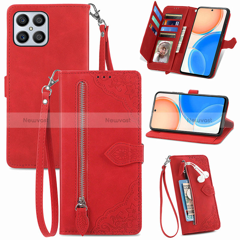 Leather Case Stands Flip Cover Holder S06D for Huawei Honor X8 4G Red