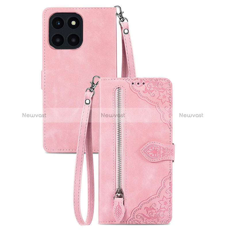 Leather Case Stands Flip Cover Holder S06D for Huawei Honor X8b Pink