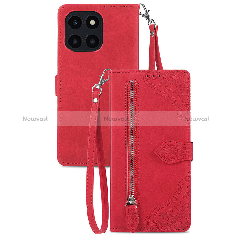 Leather Case Stands Flip Cover Holder S06D for Huawei Honor X8b Red