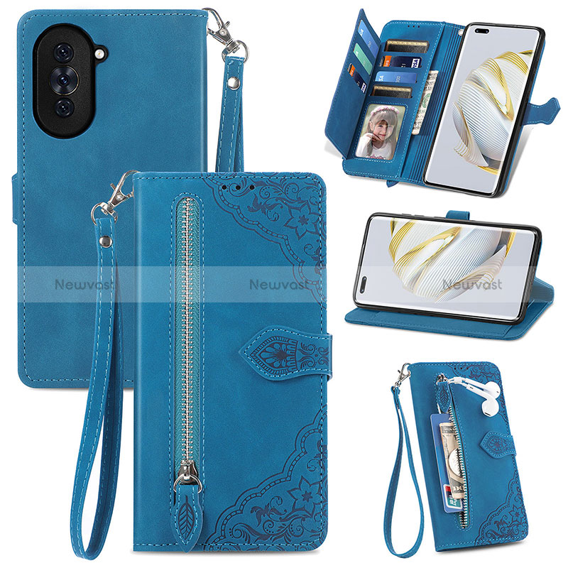 Leather Case Stands Flip Cover Holder S06D for Huawei Nova 10 Pro Blue