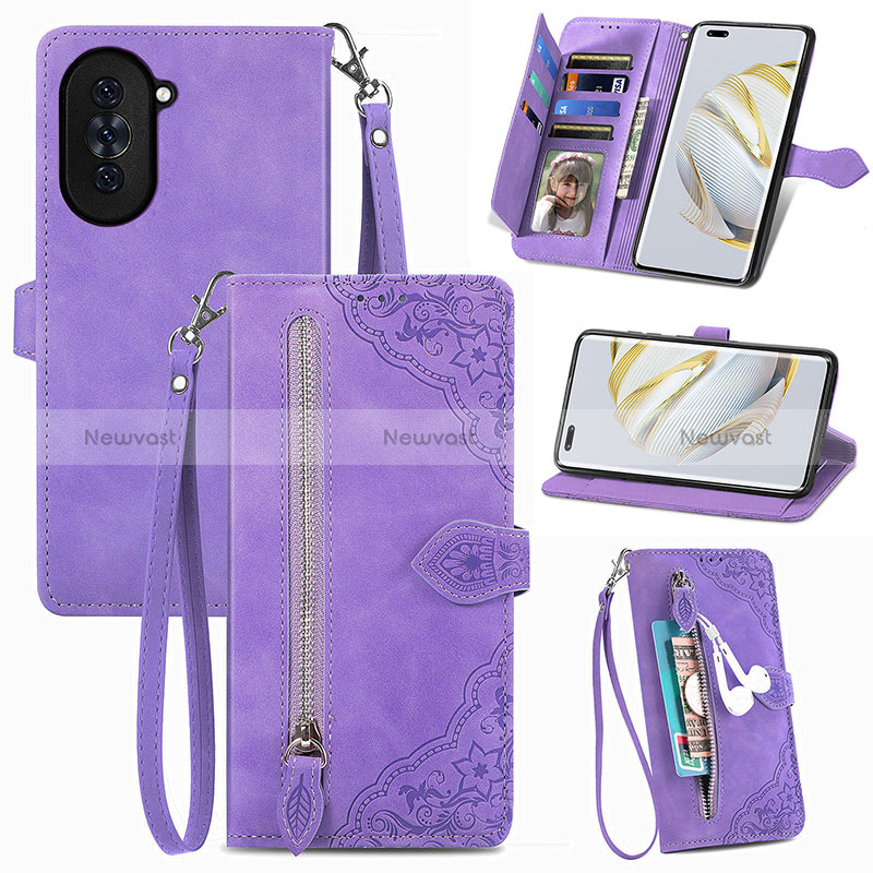 Leather Case Stands Flip Cover Holder S06D for Huawei Nova 10 Pro Purple