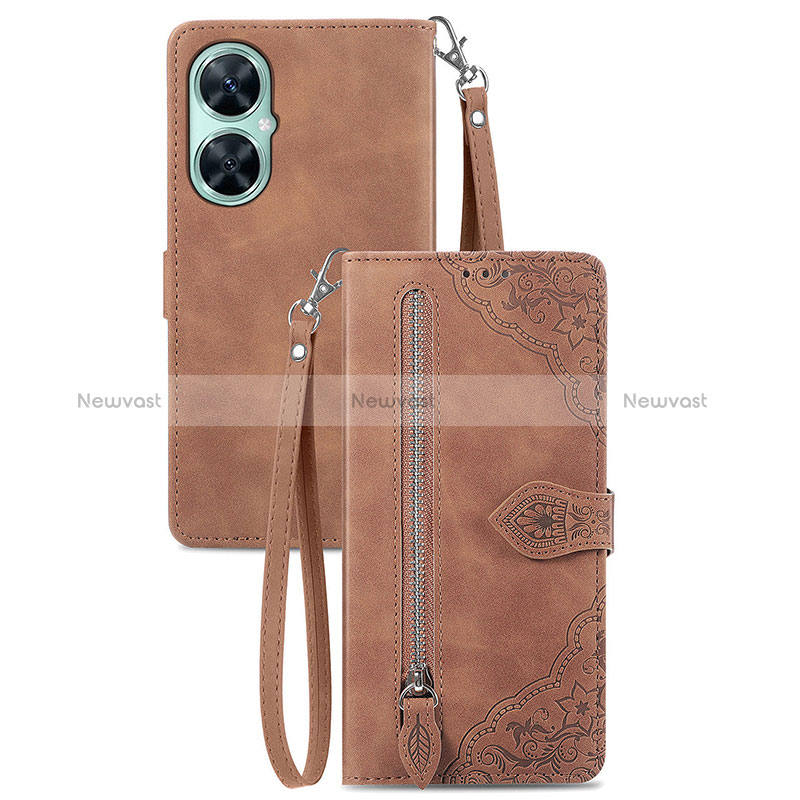 Leather Case Stands Flip Cover Holder S06D for Huawei Nova 11i Brown