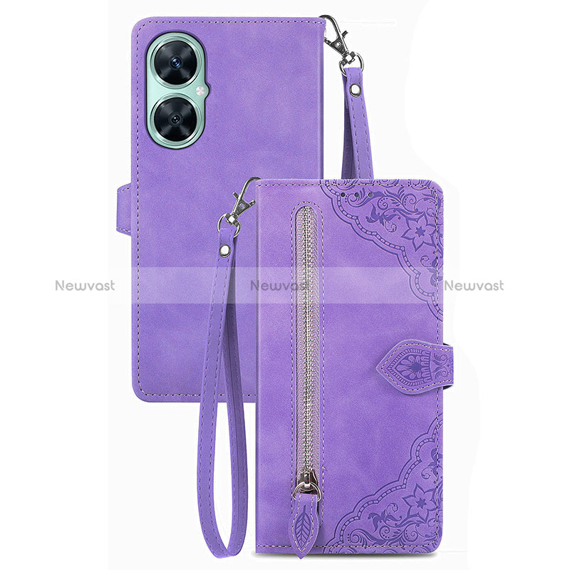 Leather Case Stands Flip Cover Holder S06D for Huawei Nova 11i Purple