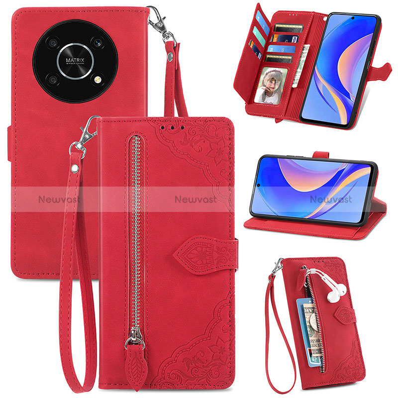 Leather Case Stands Flip Cover Holder S06D for Huawei Nova Y90 Red