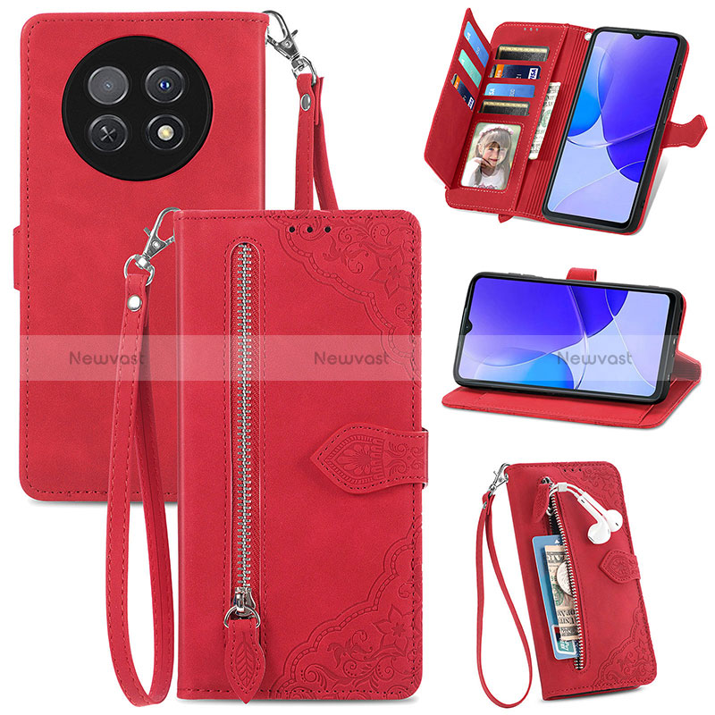 Leather Case Stands Flip Cover Holder S06D for Huawei Nova Y91 Red