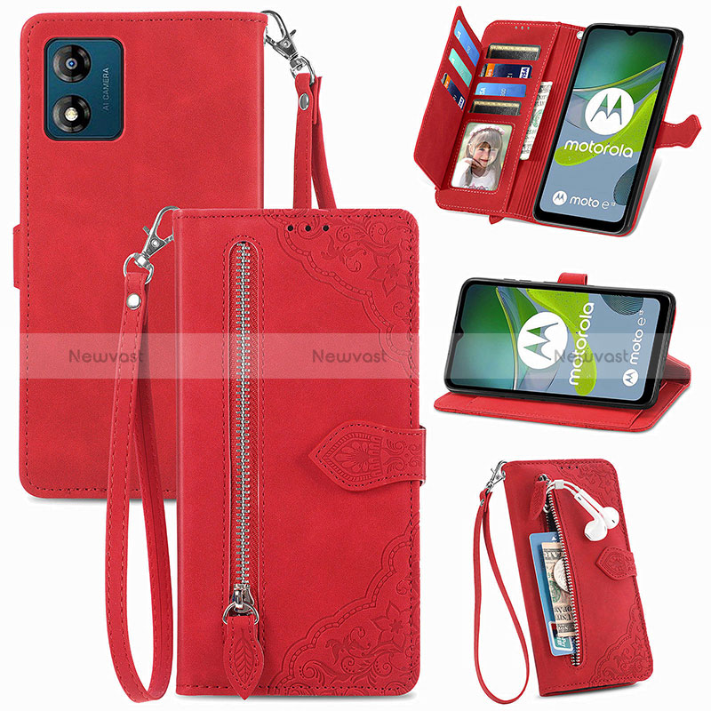 Leather Case Stands Flip Cover Holder S06D for Motorola Moto E13