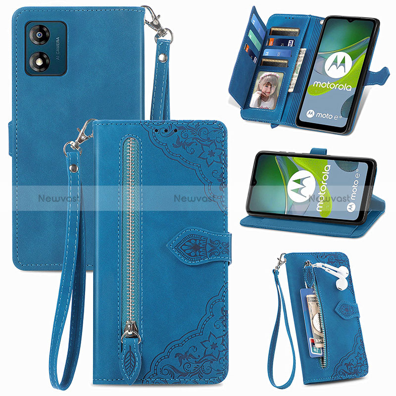 Leather Case Stands Flip Cover Holder S06D for Motorola Moto E13