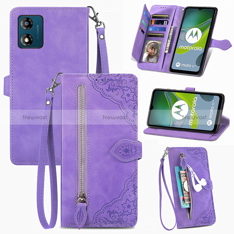 Leather Case Stands Flip Cover Holder S06D for Motorola Moto E13