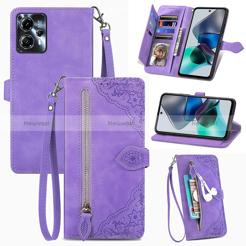 Leather Case Stands Flip Cover Holder S06D for Motorola Moto G13 Purple