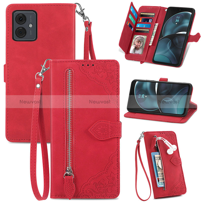 Leather Case Stands Flip Cover Holder S06D for Motorola Moto G14