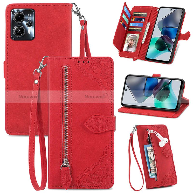 Leather Case Stands Flip Cover Holder S06D for Motorola Moto G23 Red