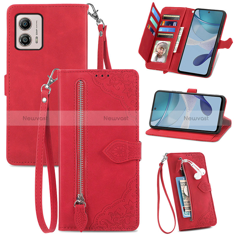 Leather Case Stands Flip Cover Holder S06D for Motorola Moto G53 5G