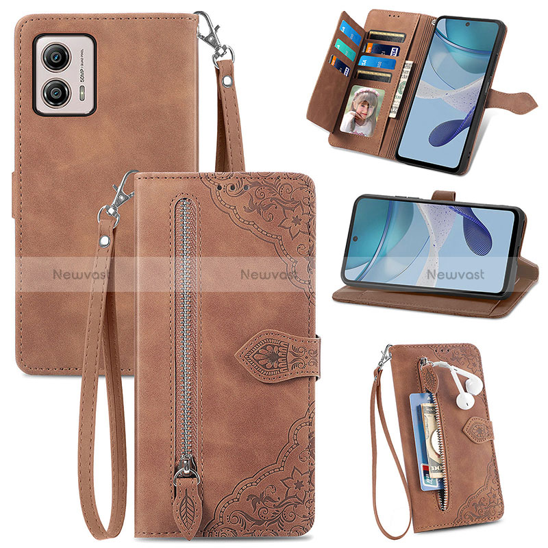 Leather Case Stands Flip Cover Holder S06D for Motorola Moto G53 5G