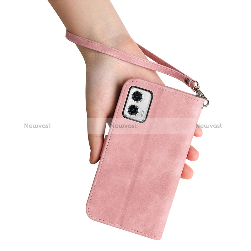 Leather Case Stands Flip Cover Holder S06D for Motorola Moto G73 5G