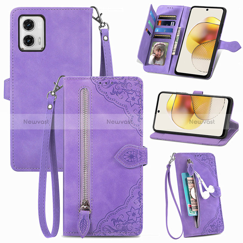 Leather Case Stands Flip Cover Holder S06D for Motorola Moto G73 5G