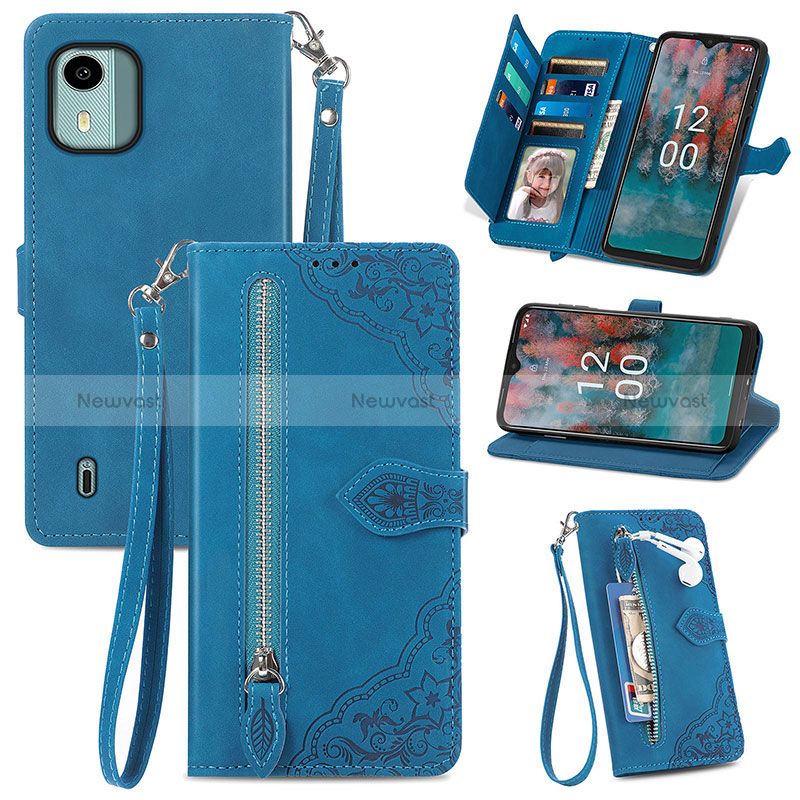 Leather Case Stands Flip Cover Holder S06D for Nokia C12