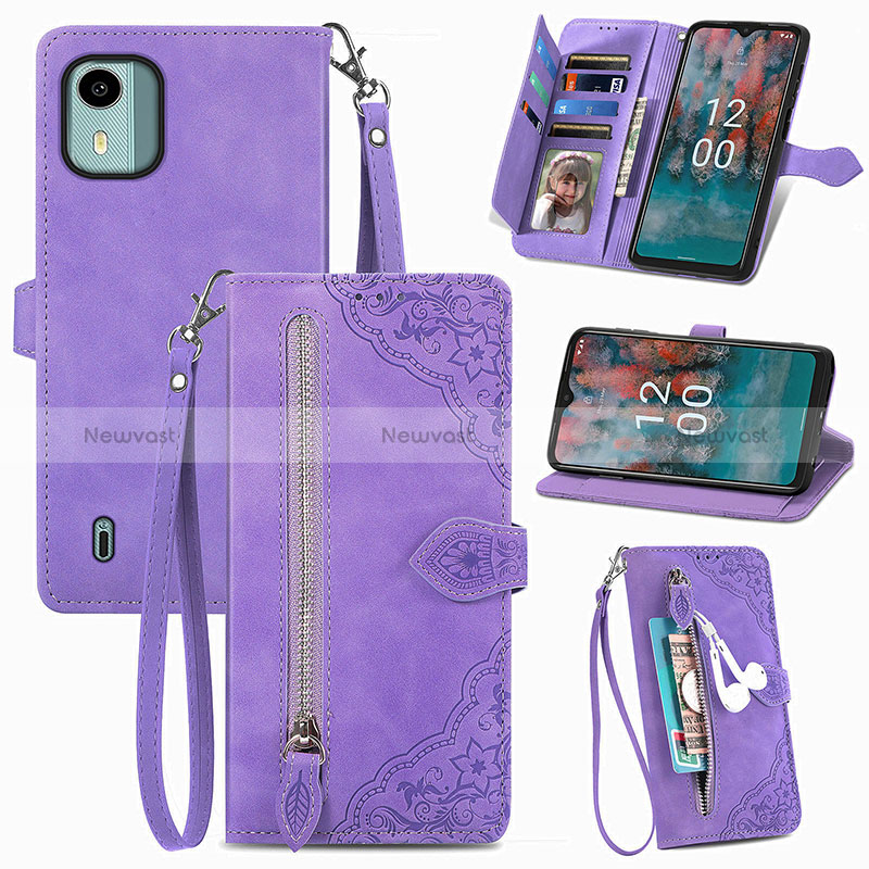 Leather Case Stands Flip Cover Holder S06D for Nokia C12