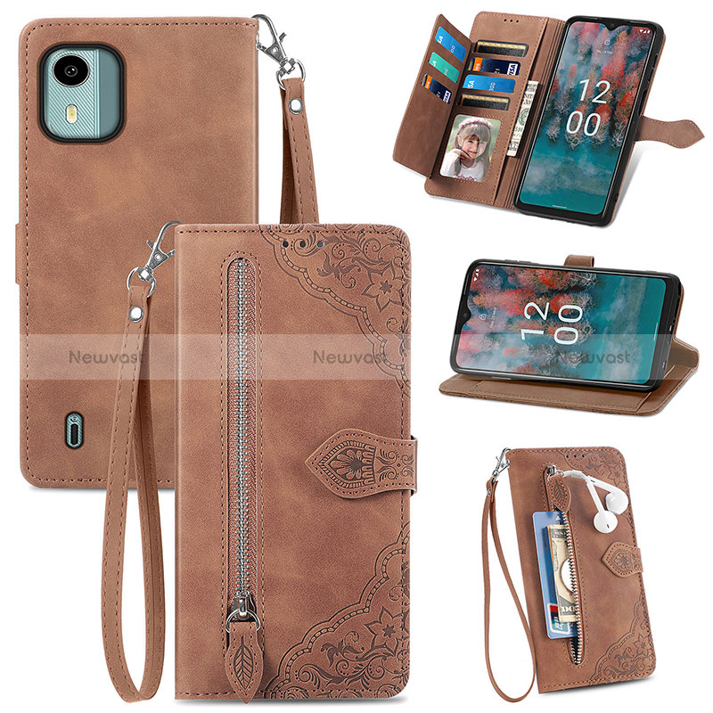 Leather Case Stands Flip Cover Holder S06D for Nokia C12