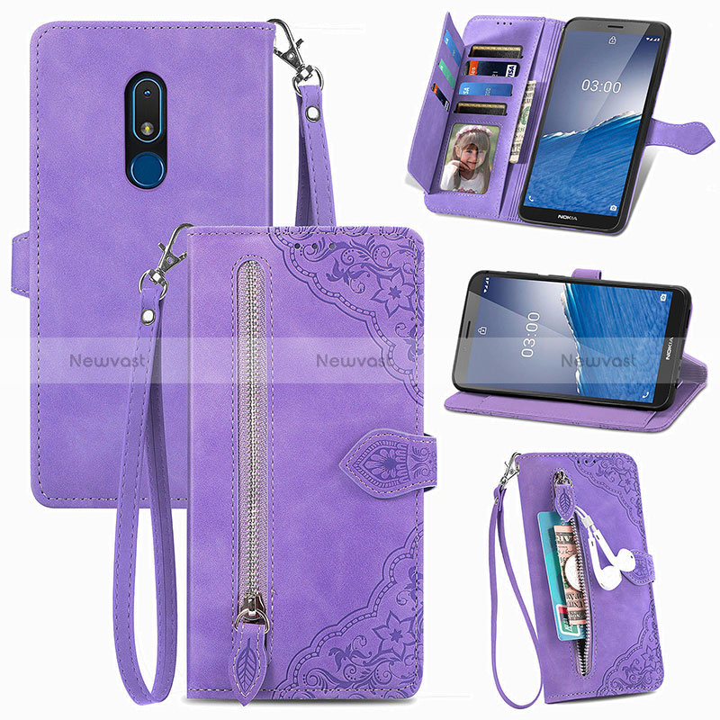 Leather Case Stands Flip Cover Holder S06D for Nokia C3