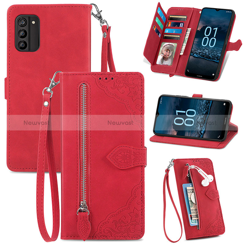 Leather Case Stands Flip Cover Holder S06D for Nokia G100 Red