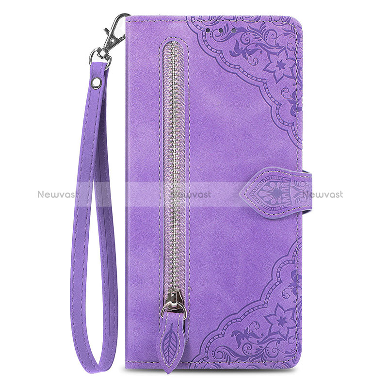 Leather Case Stands Flip Cover Holder S06D for OnePlus Ace 2 5G Purple