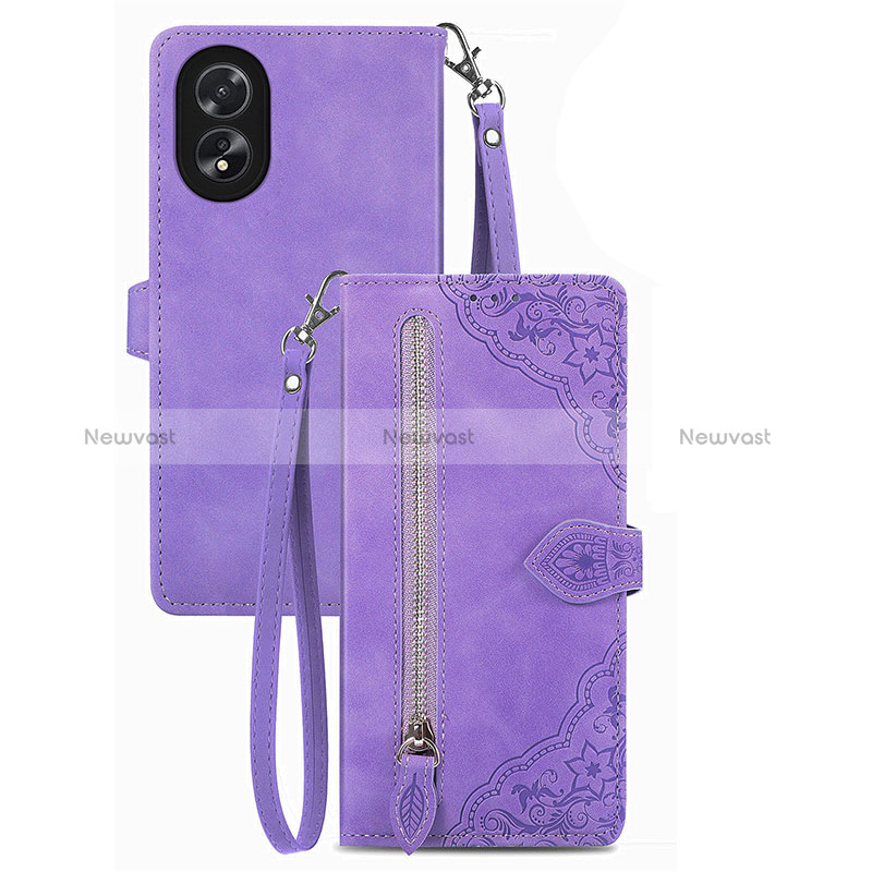 Leather Case Stands Flip Cover Holder S06D for Oppo A18 Purple